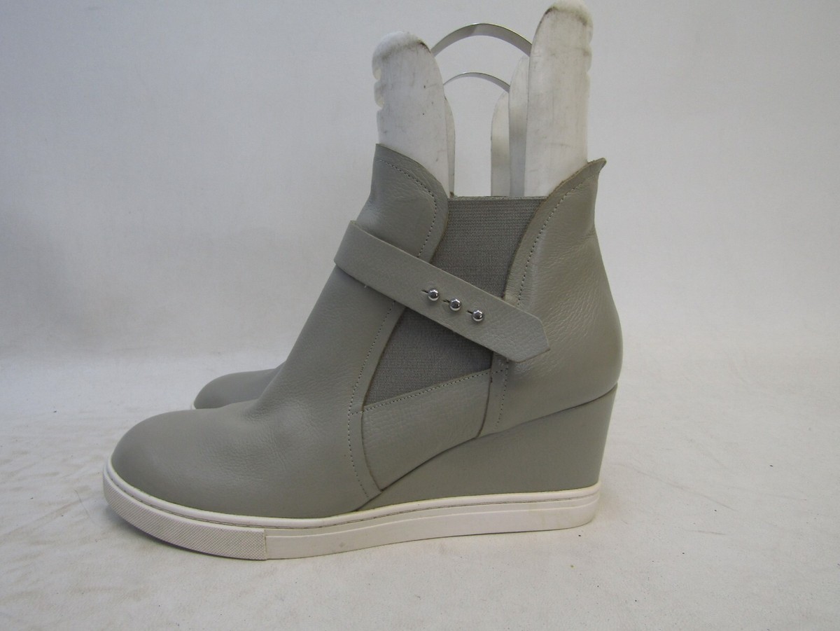 Slip On Wedge Grey Boots Women's Gray Wedge Wool Lined Bootie WCAW002