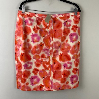 Ann Taylor Pencil Skirt Size 12 Orange Red Pink Floral