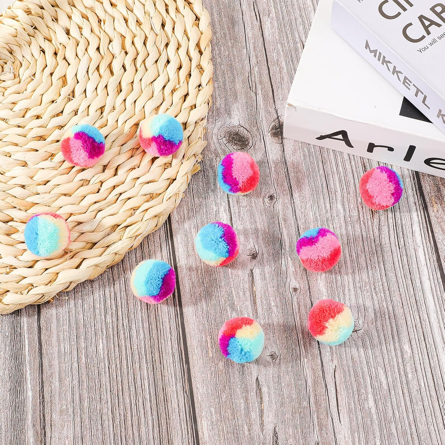 KALIONE 30 Pcs Soft Plush Cat Ball 1.2-Inch Rainbow Cat Toy Balls Fuzzy Kitty Ba