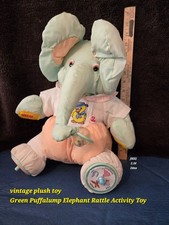 vintage plush toy Green Puffalump Elephant Rattle Activity Toy