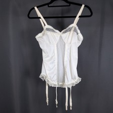 VTG Fortune Off-White Satin Bustier Sheer Panel Cami Tank w/ Garter Straps Small