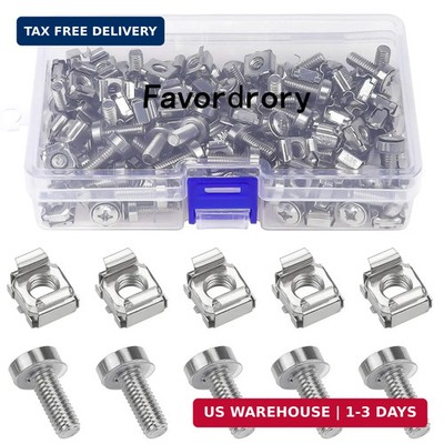 M6 x 20mm Rack Mount Cage Nuts, Screws and Washers (60 Pack, Carbon Steel, Silve
