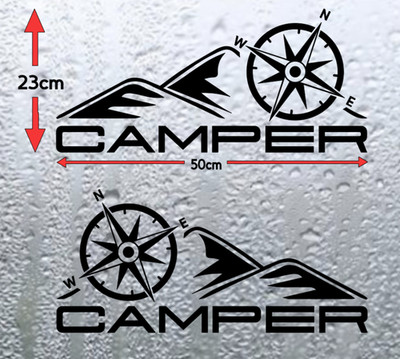 2 x Camper Kompass Berg Vinyl Aufkleber für Wohnwagen Sticker