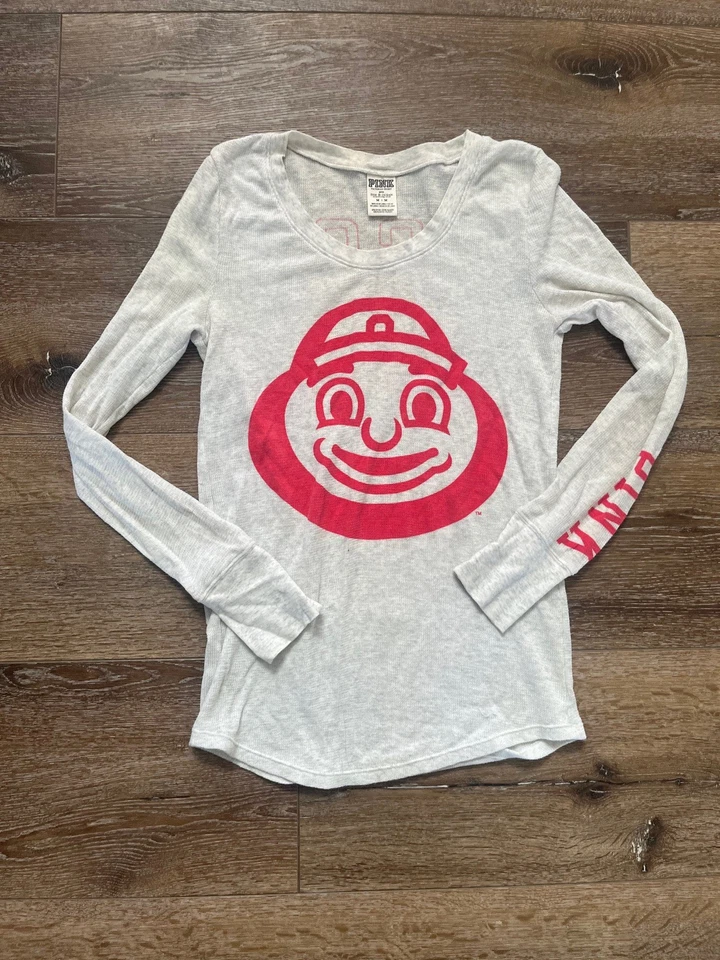 Womans Pink OSU Buckeyes Medium T Shirt Gray Adult Long Sleeve T Shirt - Image 4 of 4