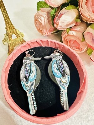  ️ Ohrringe Vögel blau versilbert aus Resin poetischer Vintage-Stil »