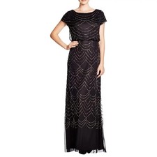 Adrianna Papell Black Embellished Blouson Evening Dress Gown- New W/Tag -Reemoly