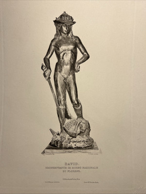 Donatello David Museo Nationale Florenz Statue Bronze Antike Stahlstich 1868