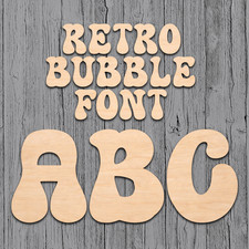 Retro Bubble Wood Letters Numbers Cutout Unfinished Laser Cut 3mm Craft Thru 14"