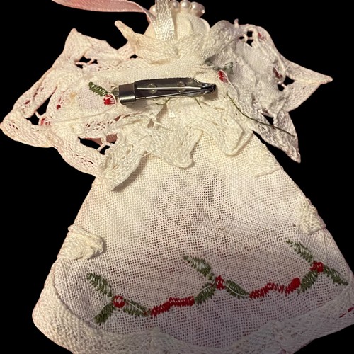 Handmade Angel Lace Doily 3.5” X 3.25” Vintage Christmas Ornament White Ribbon - Picture 9 of 14