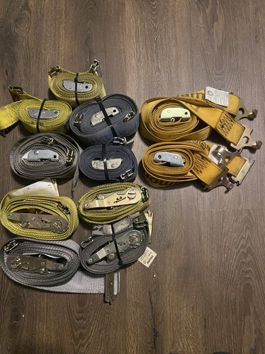 4 Ratchet & 7 Pull Straps With E-track ends 2inx16ft  Used Towing And Transport