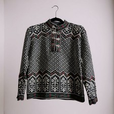 Talbots Women's Nordic Fair Isle Sweater Pullover Mock Neck Button Closure M