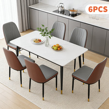 6X Dining Chairs Set Leather Padded Seat Metal Leg Kitchen Restaurants Chair UK