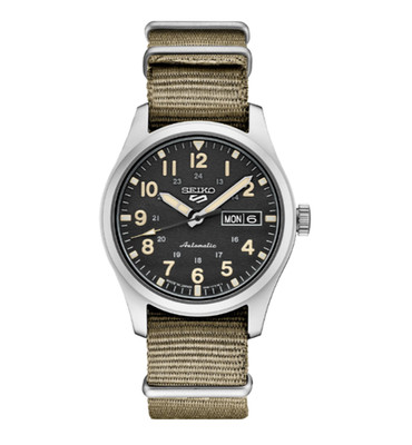 Seiko 5 Sports SRPG35K1 Automatik Pilot Schwarz 39mm NATO Herren Militär