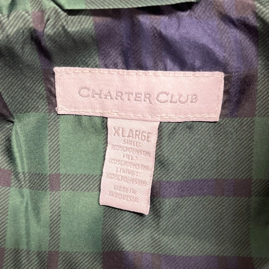 Chaleco acolchado Charter Club para mujer verde y azul marino con cremallera a cuadros talla XL Foto 4 de 4