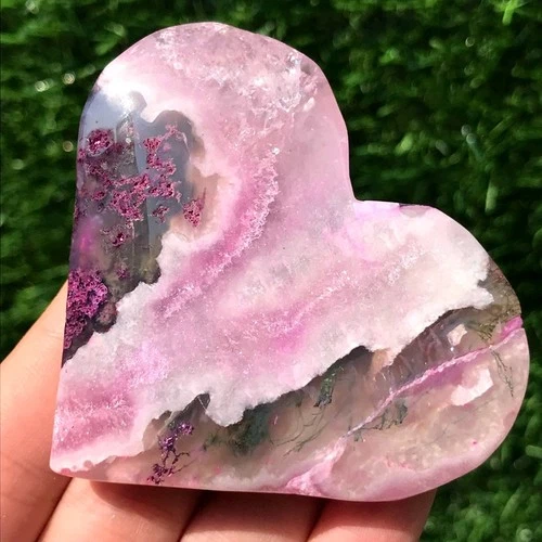 100g Rare Rose Pink Aquatic Agate Geode Heart Crystal Specimen Energy Healing