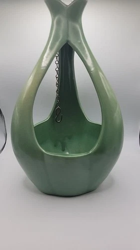 Vintage Red Wing USA Pottery M-1487 Hanging Planter MCM Green Charles Murphy