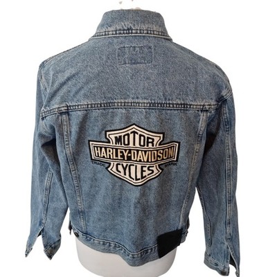 Harley Davidson Motorrad Blau Denim Jeansjacke Größe 43'' Brustumfang Vintage Y2K