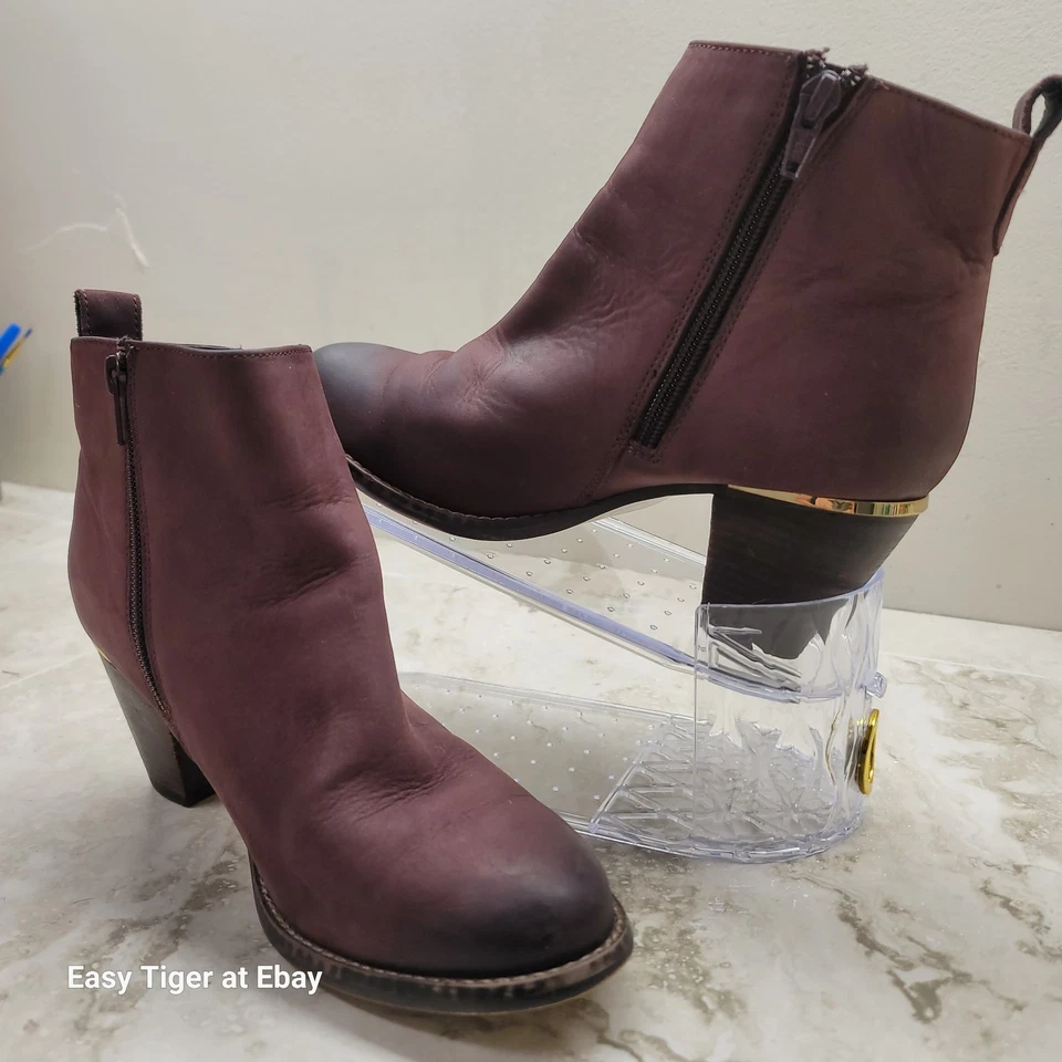 Botines Steve Madden usados en excelente estado para mujer 7,5 ciruela borgoña Wantagh de cuero envejecido con tacón Foto 2 de 4