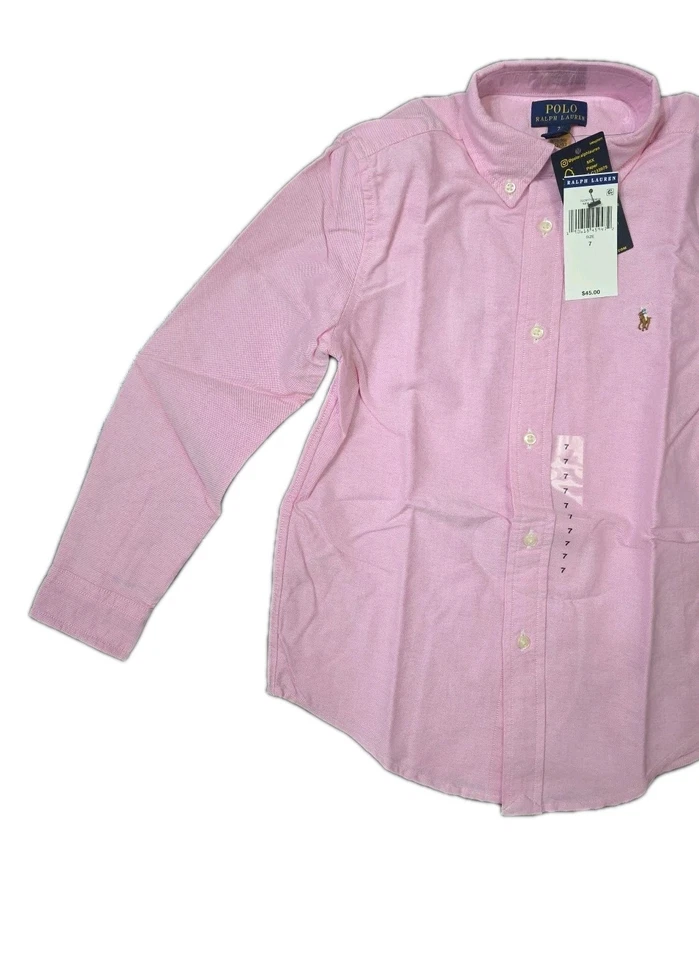 Camisa Polo Ralph Lauren Calce Ajustado Cambray Abotonada Rosa Niños Talla 7 Foto 4 de 4