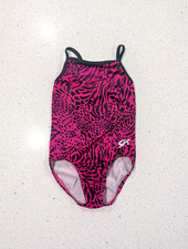 GREAT GK Elite CS Child Small Gymnastics Dance Leotard Pink Black CHEETAH PRINT