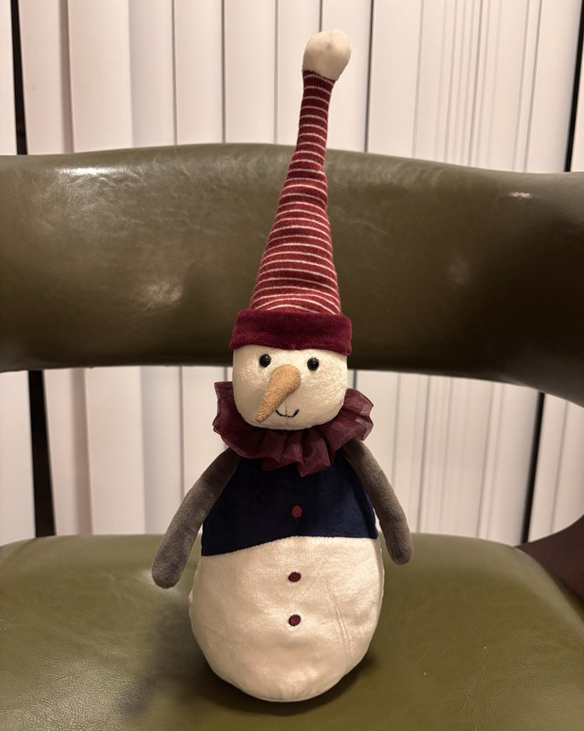 RARE Jellycat Snowman Plush Stuffed Animal Burgundy Striped Hat 15 inches 2023