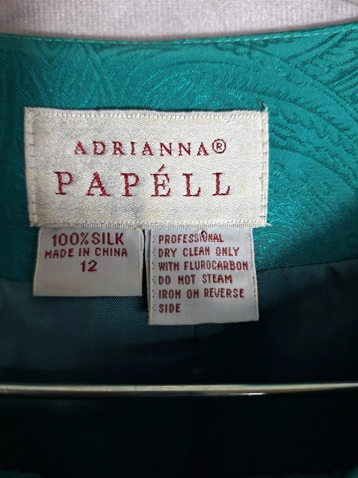 Traje Falda ADRIANNA PAPELL Seda 2 piezas Talla 12 Bordado Estrás Dinero Antiguo Lujo Foto 3 de 4