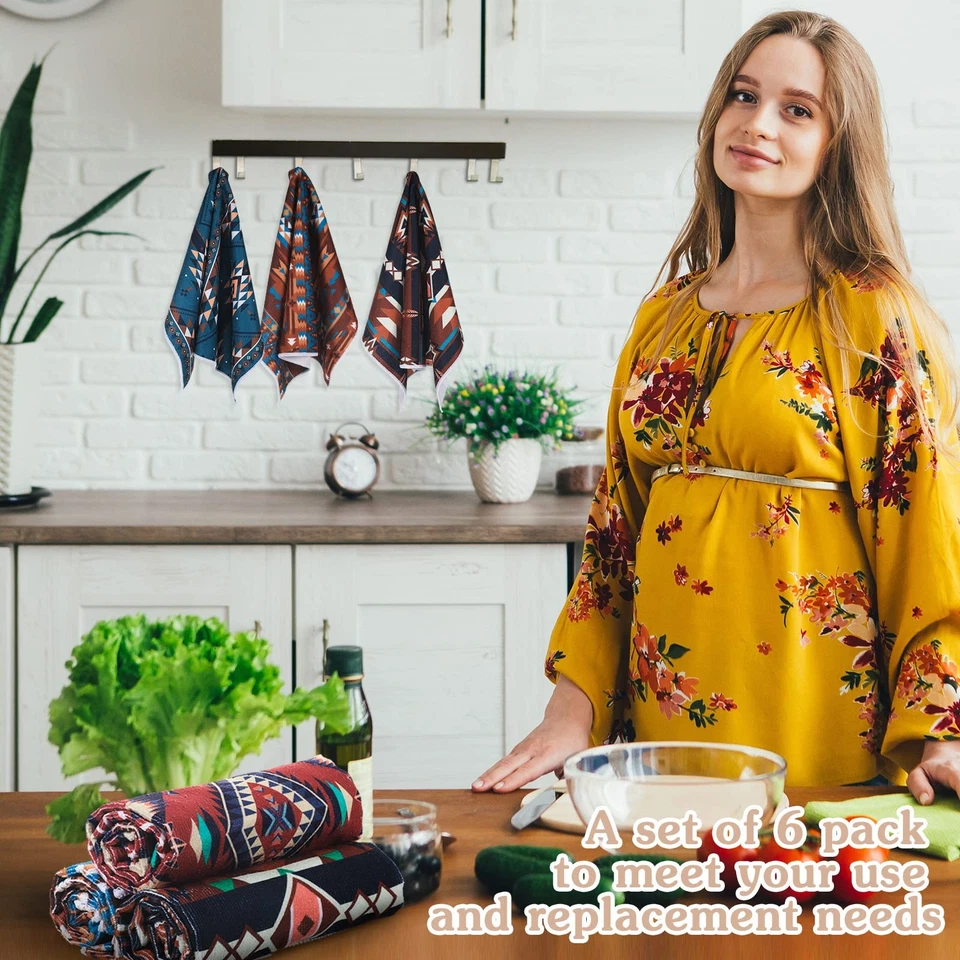 Redbaker 6 Pcs Southwestern Kitchen Towels Boho Aztec Theme Dish Towel Native - Image 4 of 4