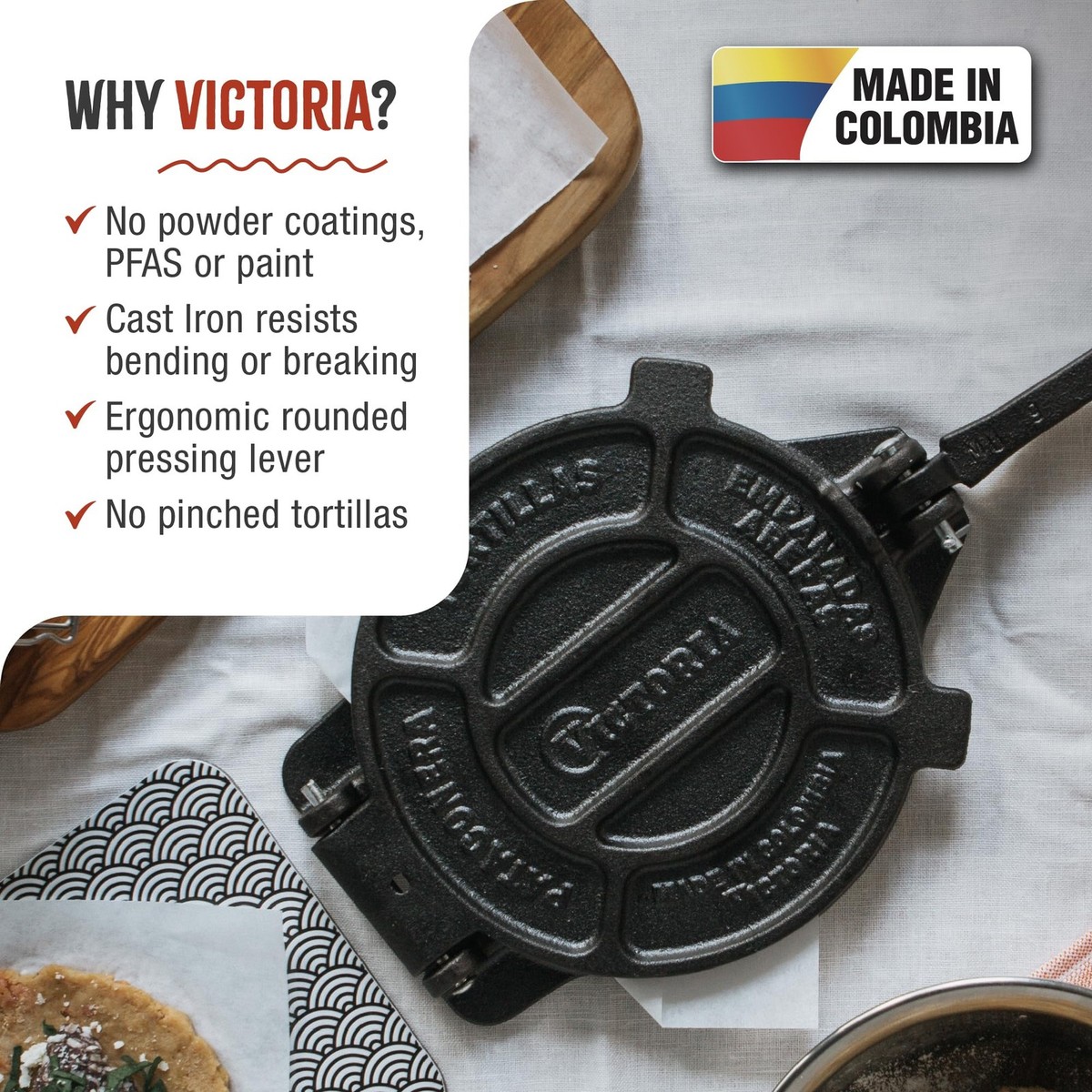 Victoria 8 Inches Cast Iron Tortilla Press, Roti Maker And