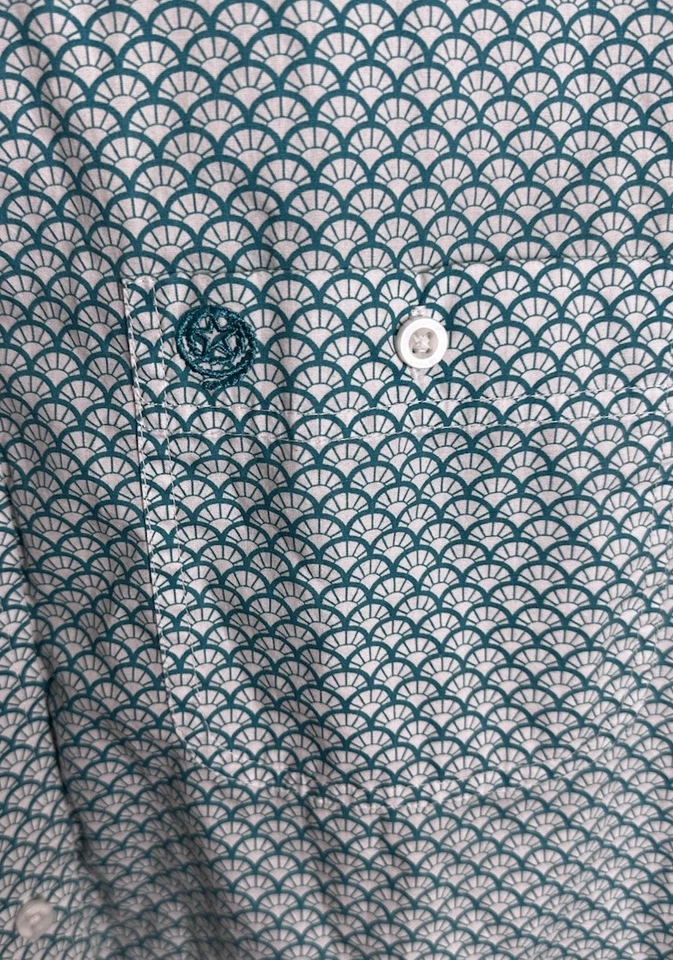 Camisa Western Wrangler George Strait Para Hombre Geométrica Verde Blanca Talla Mediana Foto 3 de 4