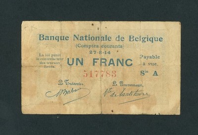 BELGIEN 1 FRANC 1914 PICK # 81 FINE.