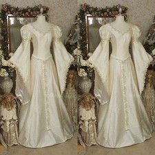 Victoria Wedding Dresses V Neck Long Sleeves Satin Vintage 1950s Bridal Gowns