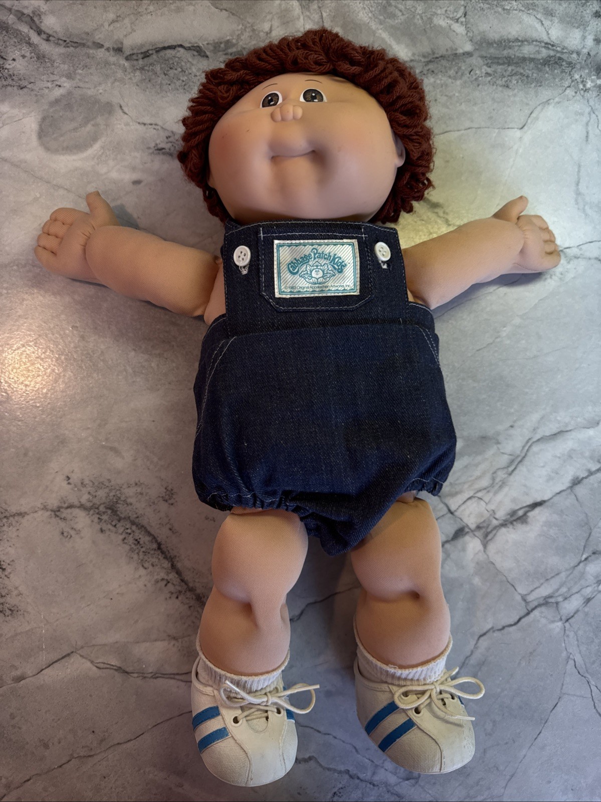 Vintage Cabbage Patch Kids Doll 1985 Signed  Brown Hair & Eyes Denim Overalls