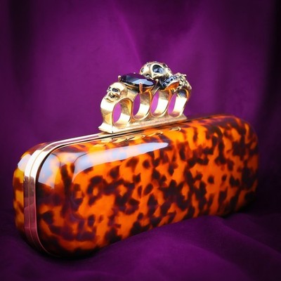 Alexander McQueen Tortoise Shell Skull Knuckle Box Clutch - RARE