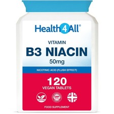 Vitamin B3 Niacin 50mg Tablets | Nicotinic Acid Flush Effect for Cholesterol