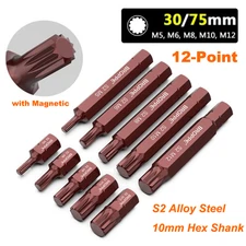30mm/75mm M5 - M12 Triple Square Bits 12 Point Spline Bit Screwdriver Bits