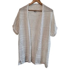St. John's Bay Cardigan Women XL White Crochet Knit Festival Fairy Y2K Cottage