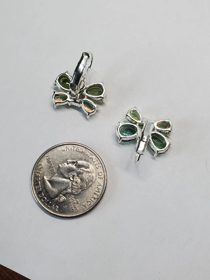 Avon Green Iridescent Faceted Butterfly Earrings Y2K Aurora Borealis - Image 3 of 4