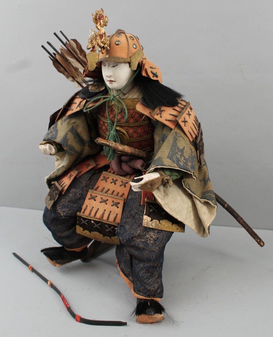 Large Antique Japanese Edo-Period Musha-Ningyo Carved Wood Samurai ...