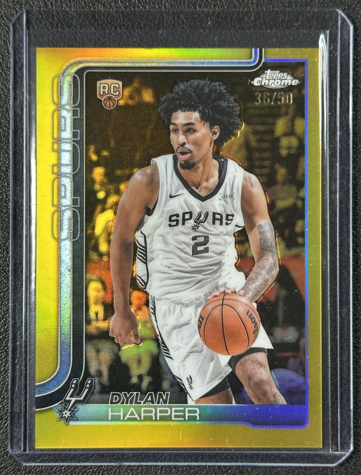 DYLAN HARPER 2025-26 TOPPS CHROME #252 ROOKIE GOLD REFRACTOR RC 36/50 SPURS