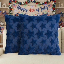 4Th of July Stars Patriotic Throw Pillow Covers Set of 2, 18 X 18 Inch Blue Inde