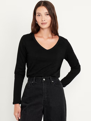 NWT Old Navy EveryWear V-Neck Long-Sleeve T-Shirt Tee Shirt Black Women S M L