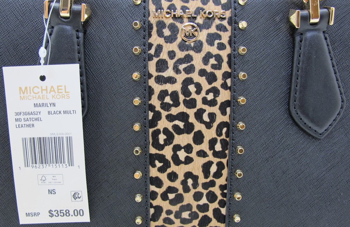 Michael Kors Marilyn Medium Satchel Black Animal Print Leopard