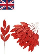 12 Stück glitzernde rote künstliche Lorbeerblatt Plektren für elegante Weihnachtsdeko