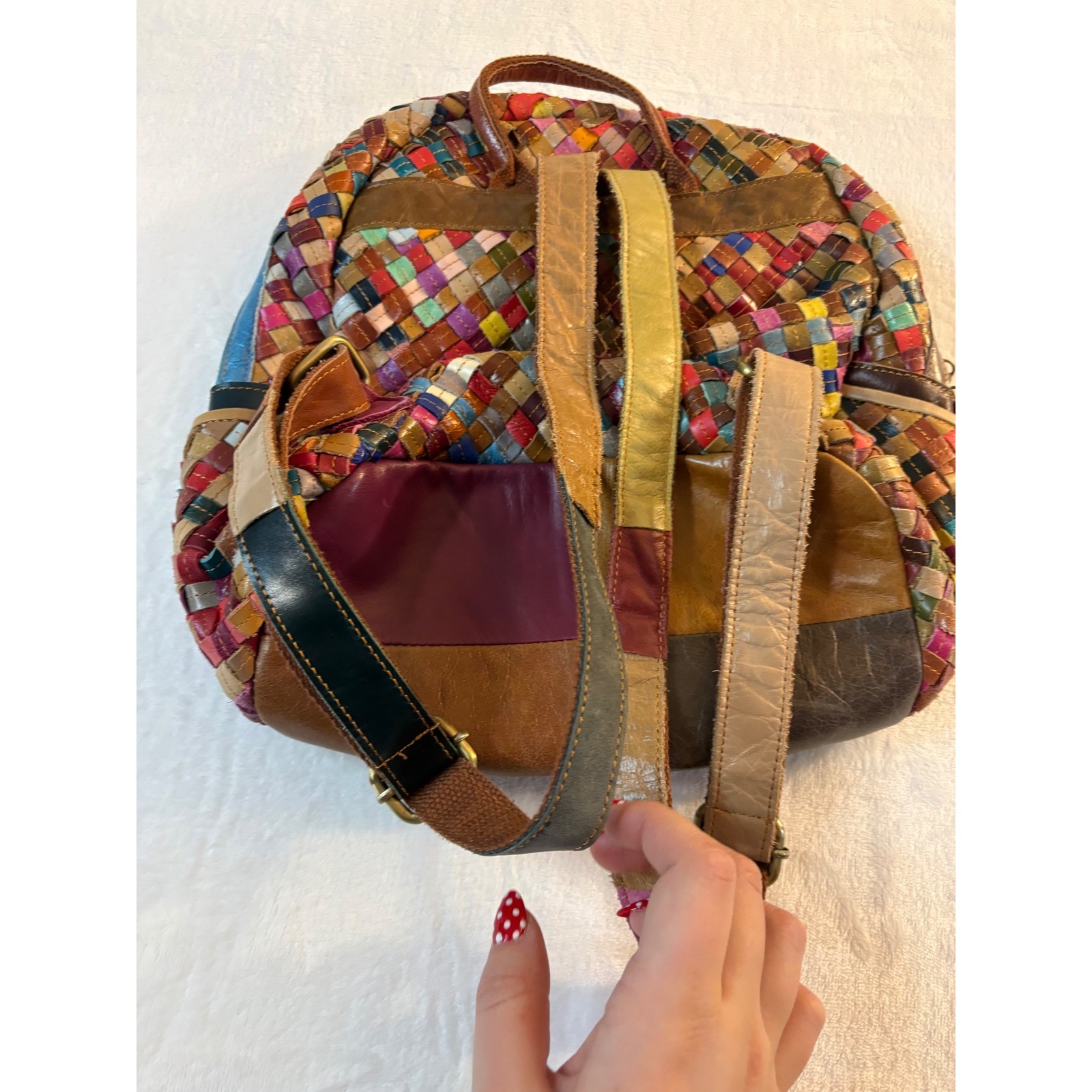 Estacion Woven Patchwork Leather Mini Backpack Mu… - image 4