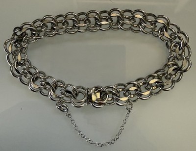 Vintage ELCO Sterling Silver Double Link Charm Bracelet Heavy 23.4g Box Clasp 