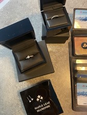 Maple Leaf Diamond Wedding Band, Engagement Ring And Earrings. White Gold.