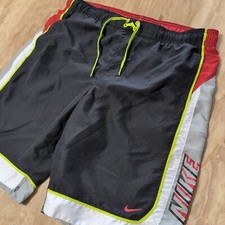 VINTAGE Nike Mens Mesh Lined Polyester Black Multi Color Swim Trunk Shorts Large
