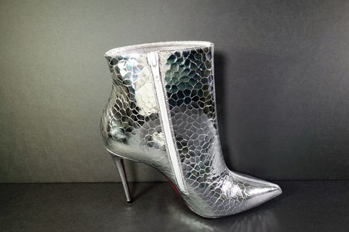 Louboutin 38.5 SO KATE BOOTY 100 Silver metallic leather ankle boot booties New - Picture 5 of 12