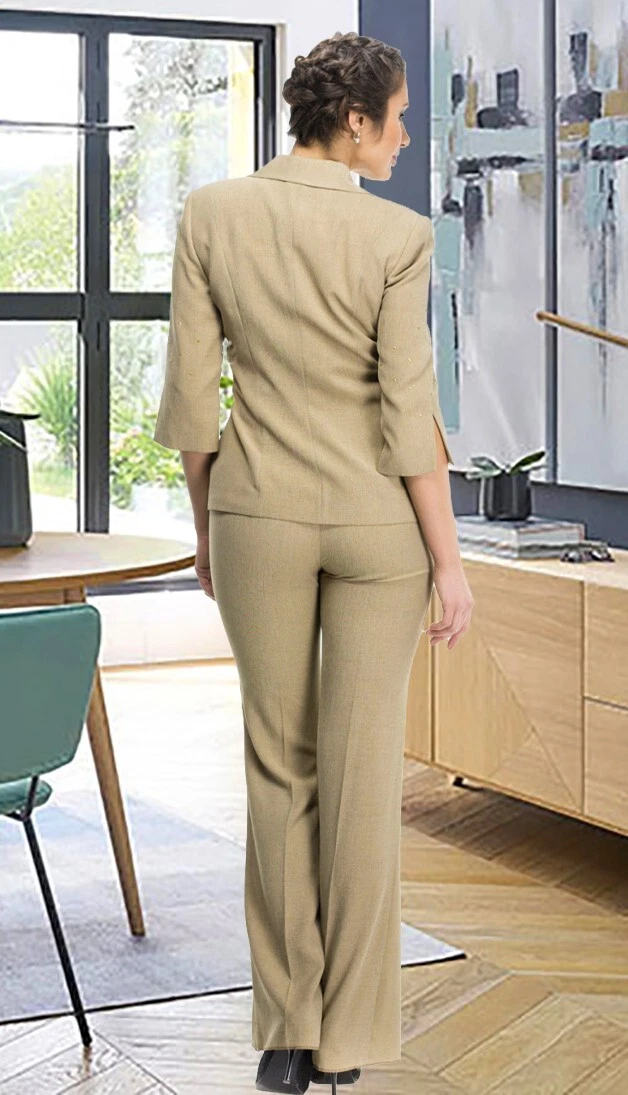 Women's Pants Suit Elegant Formal Beige Cotton . Size 8 US/ M/ 40EU | eBay