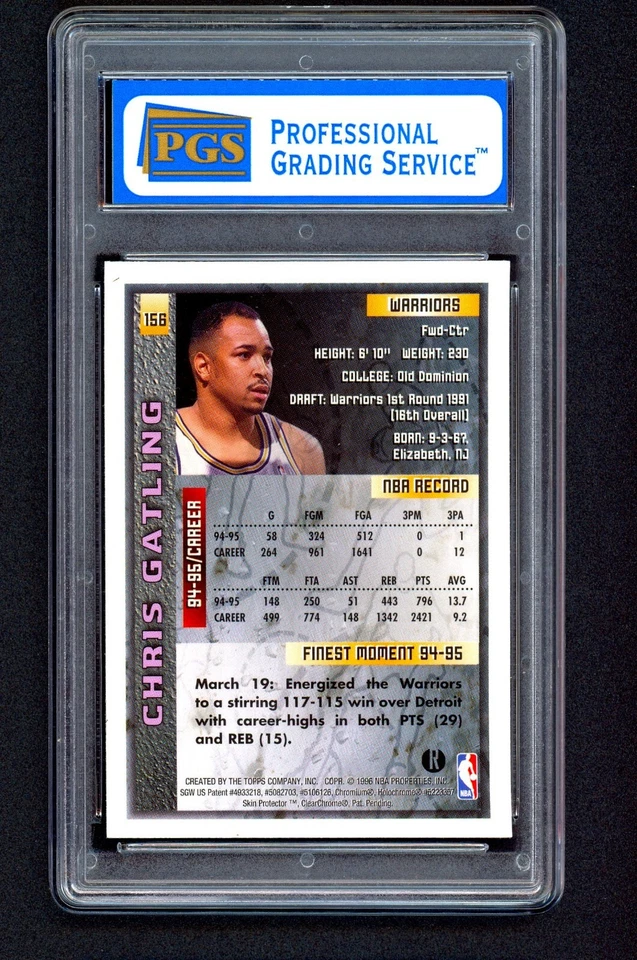 1995 - 96 Topps 最佳 - 克里斯·加特林 #156 折射勇士 PGS 8 — 第 2/2 张图片